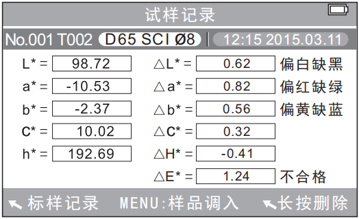 色差儀試樣記錄